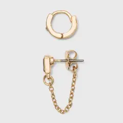 Crystal Baguette Stud and Small Hoop Earring Set 8pc - A New Day&trade; Gold