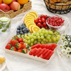 Attop 4-Pack Plastic 16" x 11" Large White Serving Trays Set - Reusable Serving Platters for Cookie, Appetizer, Charcuterie, Snack, Dessert
