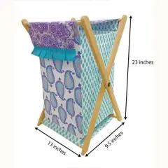 Bacati - Isabella Paisley Aqua/Lilac/Purple Laundry Hamper with Wooden Frame
