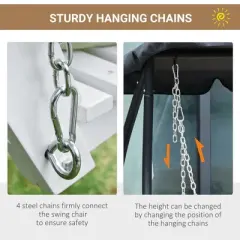 CAVINAS Rustic 3-Seat Patio Porch Swing,Wooden Hammock Swing Bench with Armrest,Outdoor Swing for Garden&Backyard,440LBS Capacity,White