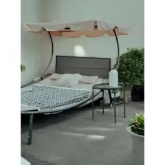 Resenkos Patio Double Chaise Lounge Chair, Outdoor Wheeled Hammock Daybed With Adjustable Canopy and Pillow,