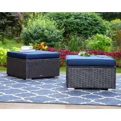 2pk Outdoor Rattan Ottomans with Cushions - Captiva Designs