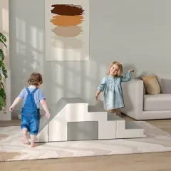 TopComfy Baby and Toddler Learning Toy Soft Foam Climbing Set for Motor Skills Development for Playroom, Light Gray, 57.9"*19.3"*18.5"