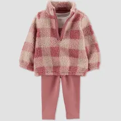 Carter's Just One You&reg;️ Baby Girls' Plaid Deer Sherpa Pullover & Bottom Set - Pink
