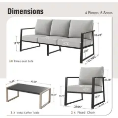 Captiva Designs Modren Outdoor Patio Metal Frame Furniture Conversation Seating Set with Coffee Table