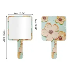 Unique Bargains Floral Square Handheld Mirror Green Yellow 1 Pc