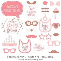 Big Dot of Happiness It's Twin Girls - Pink and Rose Gold Twins Baby Shower Photo Booth Props Kit - 20 Count
