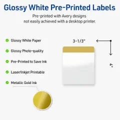 Avery 4" x 3-1/3" Labels, Gold-Dipped Edge, 40 ct