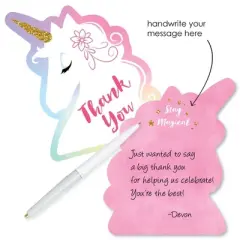 Big Dot of Happiness Rainbow Unicorn - Shaped Thank You Cards - Magical Baby Shower or Birthday Party Thank You Note Cards with Envelopes - Set of 12