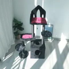 SEVOBAL Pet Tower Gothic Style Halloween Themed with Coffin Bed, Spooky House, Scratching Posts for Cats Play, Rest, Black, 17.32"*10.63"*14.57"