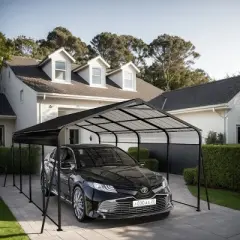 Metal Carport with Galvanized Steel Roof, Reinforced Frame, Outdoor Storage Shelter for Car, Truck, or Garden Use - Maison Boucle