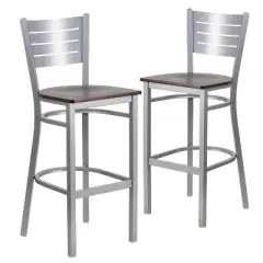 Emma and Oliver 2 Pack Silver Slat Back Metal Restaurant Barstool