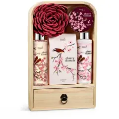 Elegant Modern Cherry Blossom Bath & Body Gift Set &ndash; 6pc Spa Gift Basket for Women with Shea Butter & Vitamin E