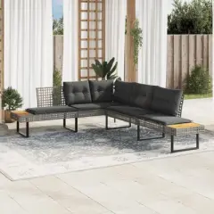 vidaXL Garden Sofa Grey Poly Rattan L-shaped Removable Covers