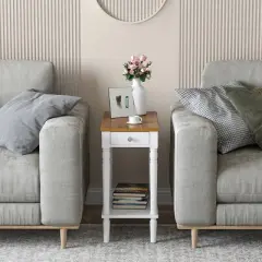 Costway 2 PCS 2-tier End Side Narrow Table Nightstand w/ drawer for Living Room Bedroom