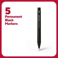 TRU RED Pen Permanent Markers Ultra Fine Tip Blk 5/Pack TR54525