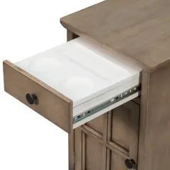 ORRD Vintage End Table with USB Ports, Lift-Top Storage & Multifunctional Drawer with Cup Holders for Living Room,Antique Brown