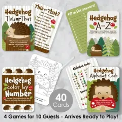 Big Dot of Happiness Forest Hedgehogs - 4 Woodland Birthday Party Games - 10 Cards Each - Gamerific Bundle