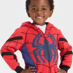 Toddler Boys' Marvel Spider-Man Faux Shearling Hoodie Zip-Up Sweatshirt - Red