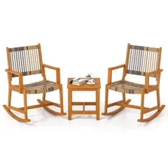 Costway 3 Piece Patio Rocking Set with Rattan Seat & Back Square Side Table for Porch