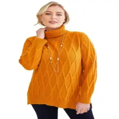 Jessica London Women&rsquo;s Plus Size Cable Turtleneck Sweater