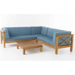 INFURNIC Patio Seating Sets Modern Outdoor Furniture Set Featuring Unique Design,Perfect for Gardens, Living Spaces, Blue, 88.5"*30.25"*26.5"