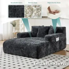 ModernLuxe Upholstered  Single Sofa Chaise Lounge Sofa Bed Sleeper Sofa Lazy Sofa Accent Chair Reading Couch with 3 Pillows, Chenille