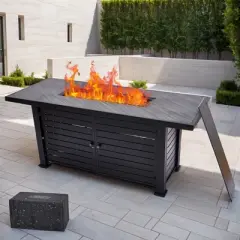 57" Fire Pit Table, 50000BTU Rectangle Propane Fire Table with Cover,Rain Cover, Sturdy Steel and Iron Fence Surface, CSA Safety Certified