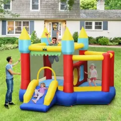 Costway Inflatable Bounce House Slide Jumping Castle w/ Tunnels Ball Pit & 480W Blower
