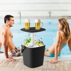 Tangkula Portable Cooler Table with Handle Cooler w/ Lift Top Lid & Bottle Opener 3-in-1 Outdoor Cocktail Drink Table Black/Blue