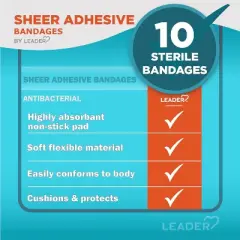 Leader Sheer Adhesive Bandage Pads Sterile 10 ct