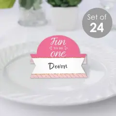 Big Dot of Happiness 1st Birthday Girl - Fun to be One - First Birthday Party Tent Buffet Card - Table Setting Name Place Cards - Set of 24