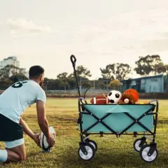 DSVIMOY Collapsible Foldable Wagon Cart with Strapping, Wagon Grocery Cart for Camping Shopping Sports, Green, 25.98"*17.32"*37.4"