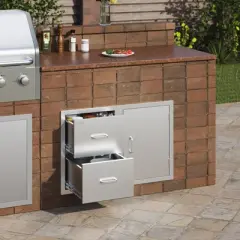 VEVOR Outdoor Kitchen Door Drawer Combo 32.5\" W x 21.6\" H x 20.5\'\'D,Access Door/Double Drawers with Paper Towel Rack, BBQ Island Drawers, Silver