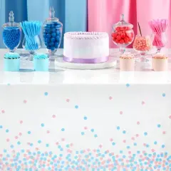 Sparkle and Bash 6 Pack Disposable Plastic Table Covers with White Confetti for Gender Reveal 54 x 108 In