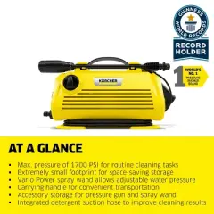 Karcher K 2 Horizontal Electric Pressure Washer, Max 1700 PSI, 1.4 GPM