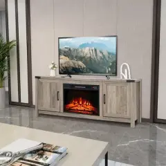 Costway 62'' Farmhouse TV Stand Entertainment Center for TVs up to 70 Inches Natural