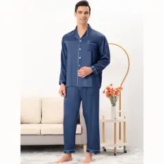 Lars Amadeus Men's Satin Sleeping Long Sleeves Shirt Pants Pajama Set