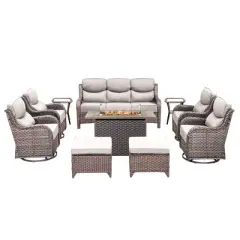 Gymojoy 10 Pieces Outdoor 6 Inch Sofa Swivel Chair Ottoman with Fire Pit Table
