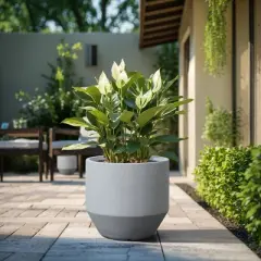 LuxenHome Minimalist Gray Outdoor Planter &ndash; Tapered Round MgO Pot with Plug