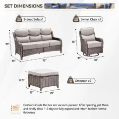 Gymojoy 7 Pieces Outdoor Patio Sofa Ottoman with Swivel Chairs Table