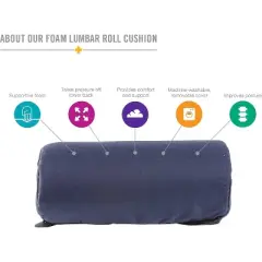 DMI Lumbar Roll Back Support Cushion Pillow - Foam Lumbar Cushion with Cover and Strap, Navy