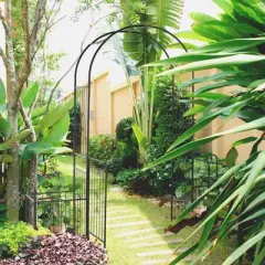 Gulches 86" Garden Arbor Arch Gate with Trellis Sides for Climbing Plants, Wedding Ceremony Decorations, Grape Vines with Locking Doors, Black