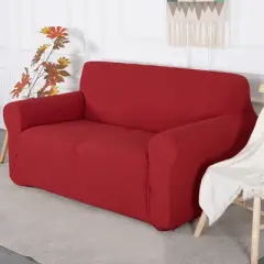 Home Mart Goods Red 3-Piece Set 4-Way Stretch Slipcover Sofa Loveseat & Armchair Cover Protector