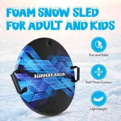 Slippery Racer Downhill Zeus Adults and Kids Foam Saucer Disc Snow Sled Toboggan with Handles, Midnight Hologram (3 Pack)