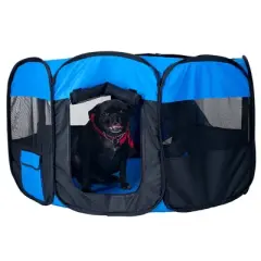 Pet Adobe Portable Pop-Up Octagon Pet Playpen - Blue/Black