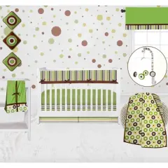 Bacati - Mod Dots Stripes Green Yellow Beige Brown 10 pc Crib Bedding Set with Long Rail Guard Cover