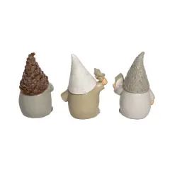 Transpac Resin Birch Gnome Figurine Set of 3 for Christmas Home Decorations Decorative Objects Polyester