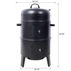 SEVOBAL Grill Cookware 3-in-1 Vertical Charcoal Smoker Grill, Portable BBQ Smoker for Camping, Backyard Cooking, Black, 20.25"*16.88"*32.63"