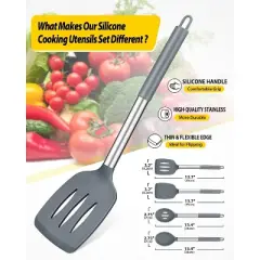 Itopfox 4-Piece Silicone Cooking Utensil Set Non-Stick Spatulas & Spoons Heat-Resistant Kitchen Tools for Frying, Mixing, Serving, Draining, Stirring